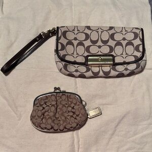 Coach Signature Brown and Cream Wristlet Set